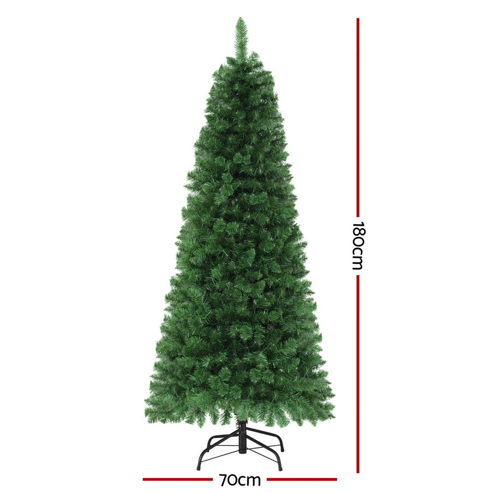 Jingle Jollys 1.8M Pre-lit Christmas Tree 8 Mode Multi Colour 200 LED Light Xmas XM-TR-SLIM-6FT-MC