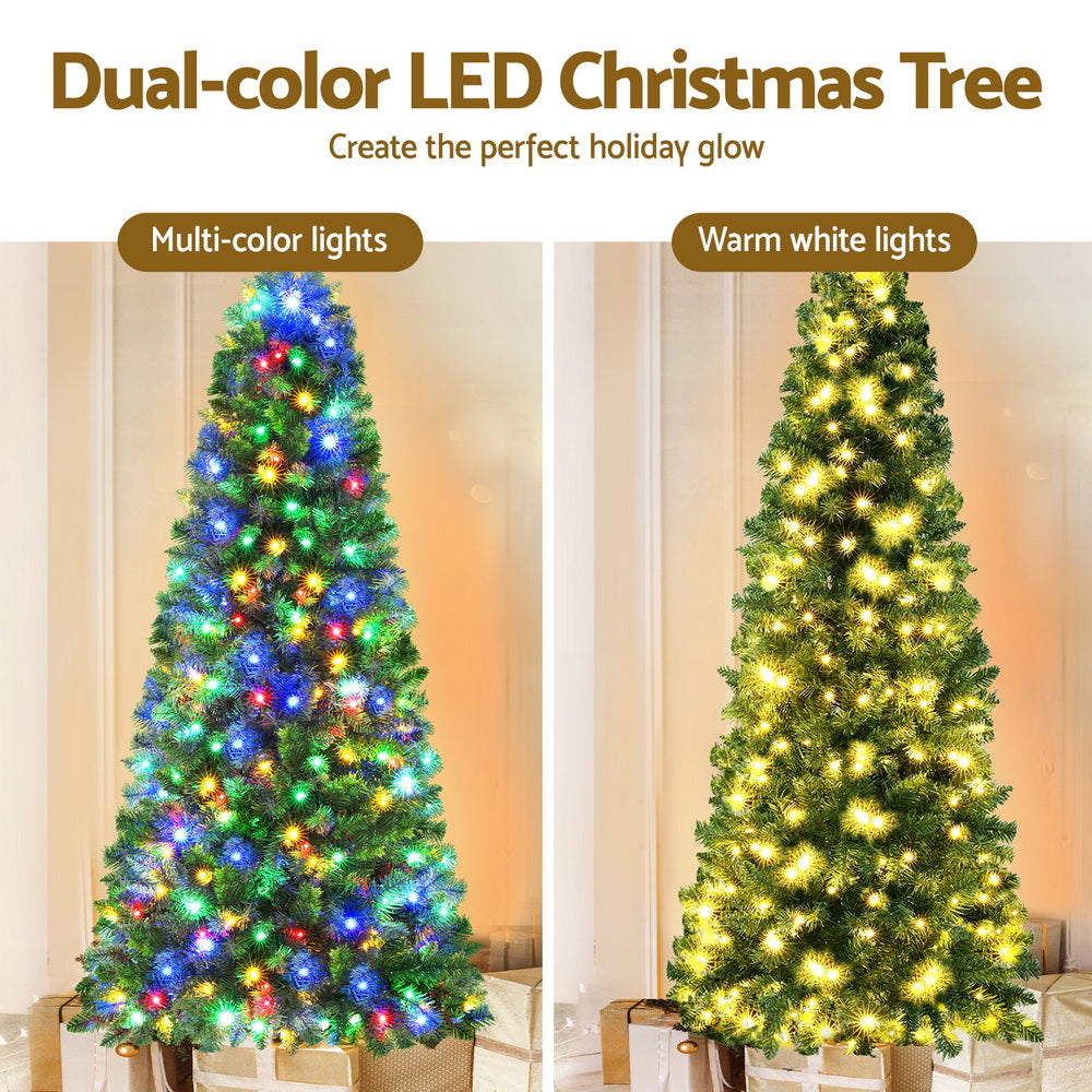 Jingle Jollys 1.8M Pre-lit Christmas Tree 8 Mode Multi Colour 200 LED Light Xmas XM-TR-SLIM-6FT-MC