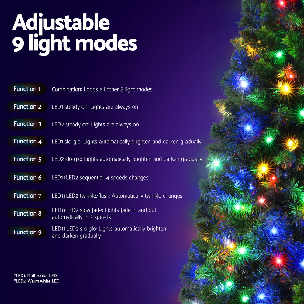 Jingle Jollys 1.8M Pre-lit Christmas Tree 8 Mode Multi Colour 200 LED Light Xmas XM-TR-SLIM-6FT-MC