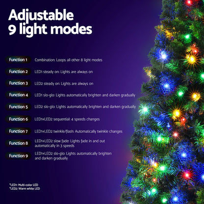 Jingle Jollys 1.8M Pre-lit Christmas Tree 8 Mode Multi Colour 200 LED Light Xmas XM-TR-SLIM-6FT-MC