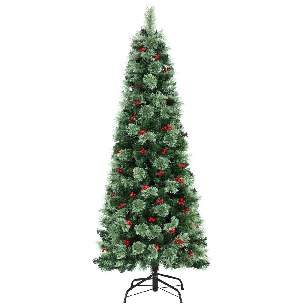 Jingle Jollys Christmas Tree 1.8M LED Xmas Tree Party Decorations Red Barries XM-TR-SLIM-PE-6FT-LED