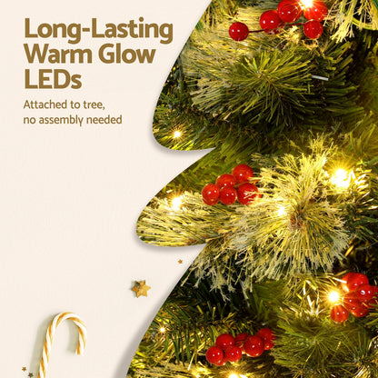Jingle Jollys Christmas Tree 1.8M LED Xmas Tree Party Decorations Red Barries XM-TR-SLIM-PE-6FT-LED