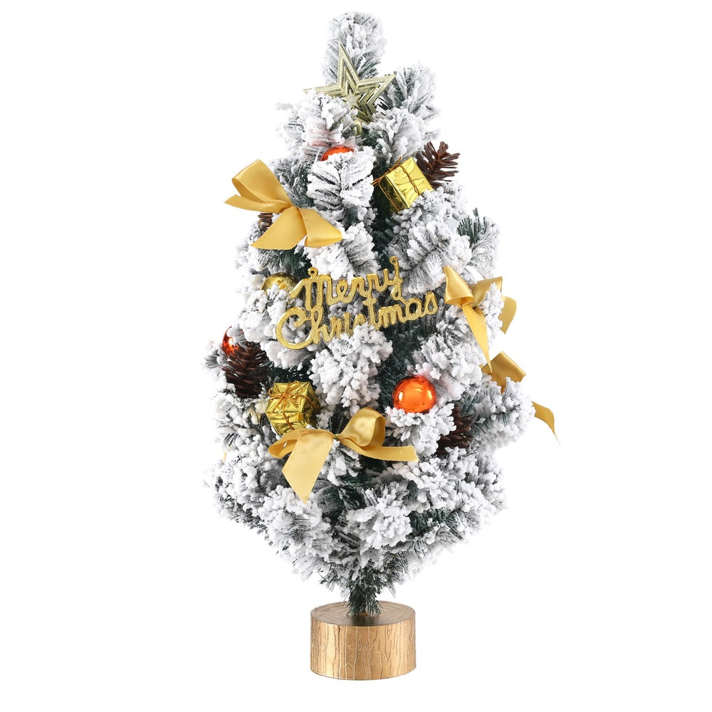 Jingle Jollys Tabletop Christmas Tree 60CM Snowy Xmas Tree Tree Topper Ornaments XM-TR-TABLETOP-2FT-GS-LED