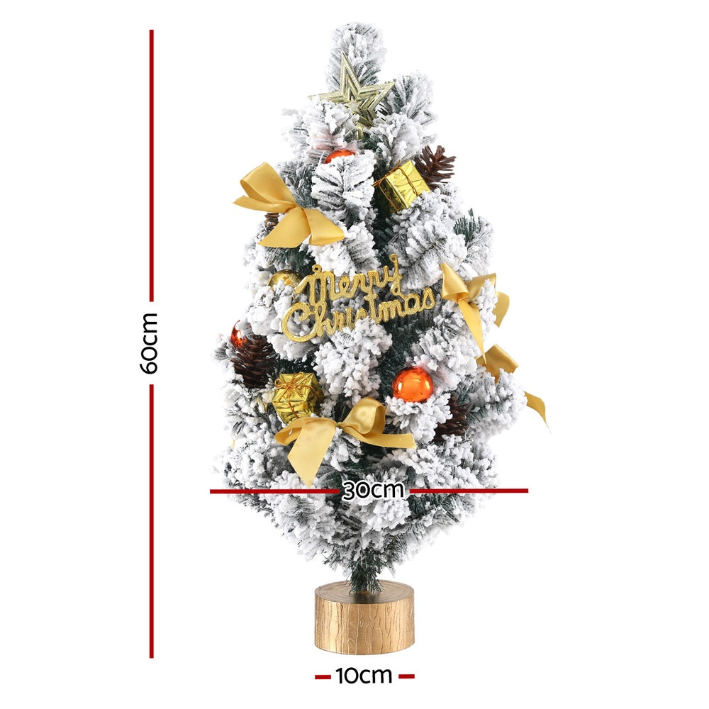 Jingle Jollys Tabletop Christmas Tree 60CM Snowy Xmas Tree Tree Topper Ornaments XM-TR-TABLETOP-2FT-GS-LED