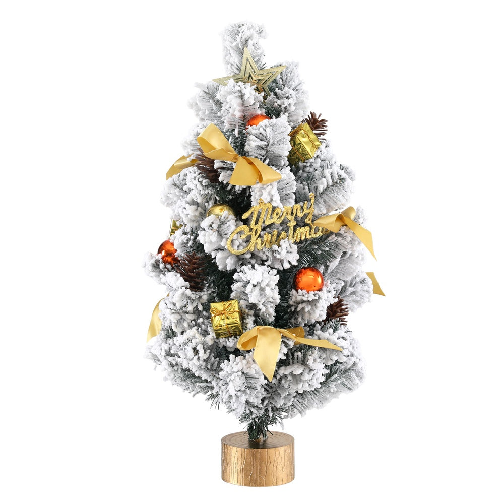 Jingle Jollys Tabletop Christmas Tree 60CM Snowy Xmas Tree Tree Topper Ornaments XM-TR-TABLETOP-2FT-GS-LED