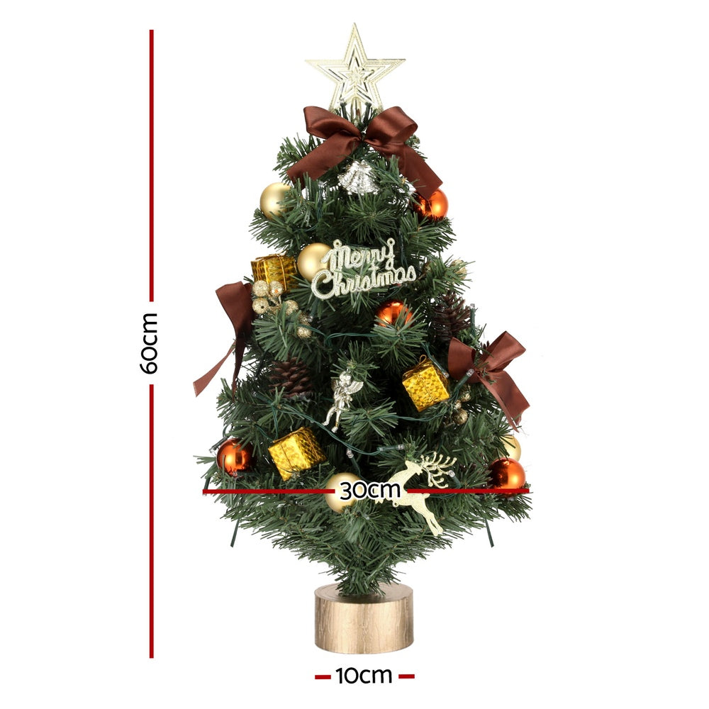 Jingle Jollys Tabletop Christmas Tree 60CM LED Xmas Tree Tree Topper Ornaments XM-TR-TABLETOP-2FT-LED