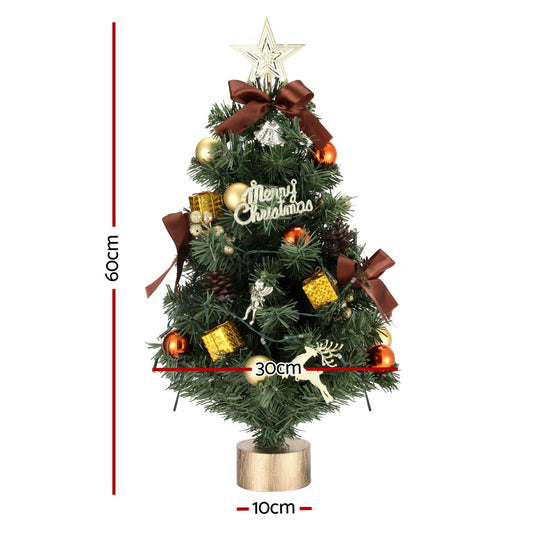 Jingle Jollys Tabletop Christmas Tree 60CM LED Xmas Tree Tree Topper Ornaments XM-TR-TABLETOP-2FT-LED