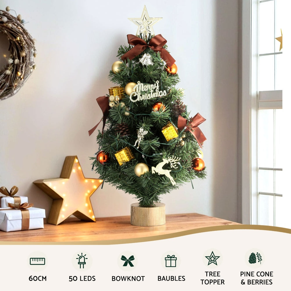 Jingle Jollys Tabletop Christmas Tree 60CM LED Xmas Tree Tree Topper Ornaments XM-TR-TABLETOP-2FT-LED