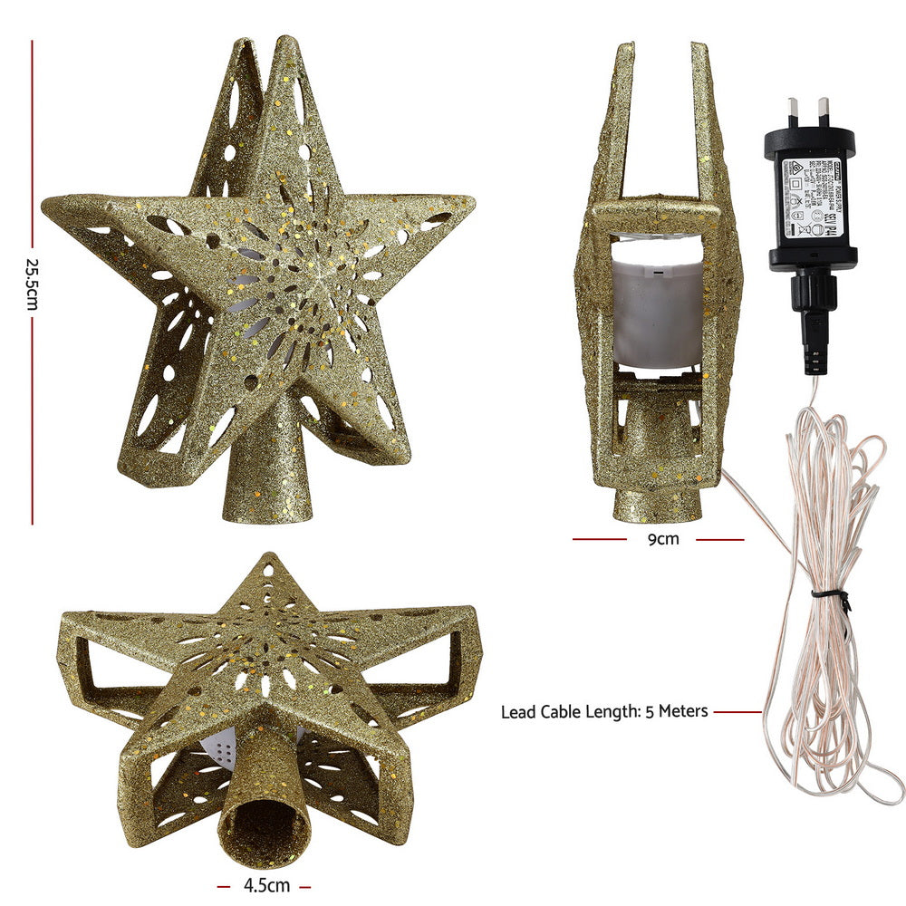 Jingle Jollys Christmas Tree Topper Star Snowflake Projector Party Glitter Gold XM-TR-TOPPER-PROJECTOR-LED