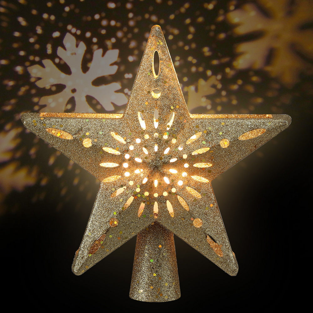 Jingle Jollys Christmas Tree Topper Star Snowflake Projector Party Glitter Gold XM-TR-TOPPER-PROJECTOR-LED