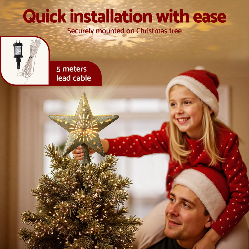 Jingle Jollys Christmas Tree Topper Star Snowflake Projector Party Glitter Gold XM-TR-TOPPER-PROJECTOR-LED