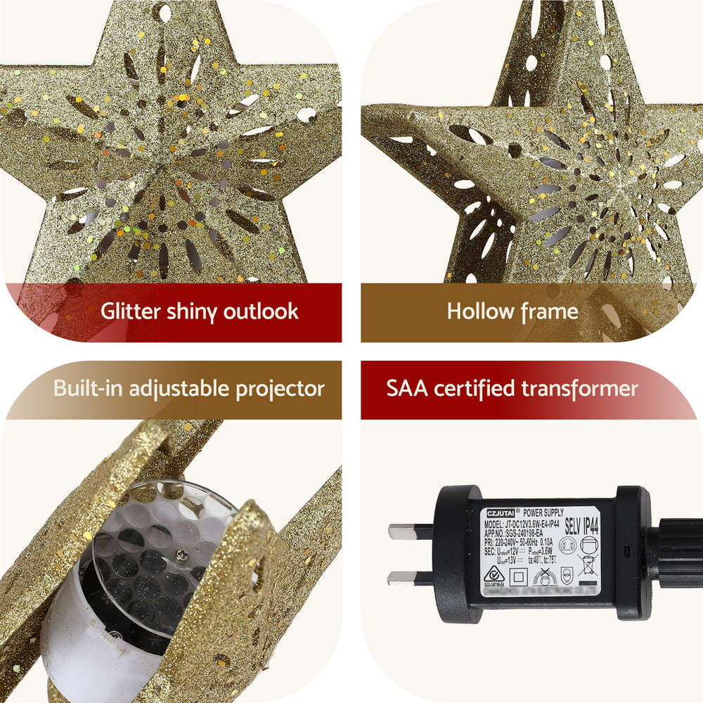 Jingle Jollys Christmas Tree Topper Star Snowflake Projector Party Glitter Gold XM-TR-TOPPER-PROJECTOR-LED