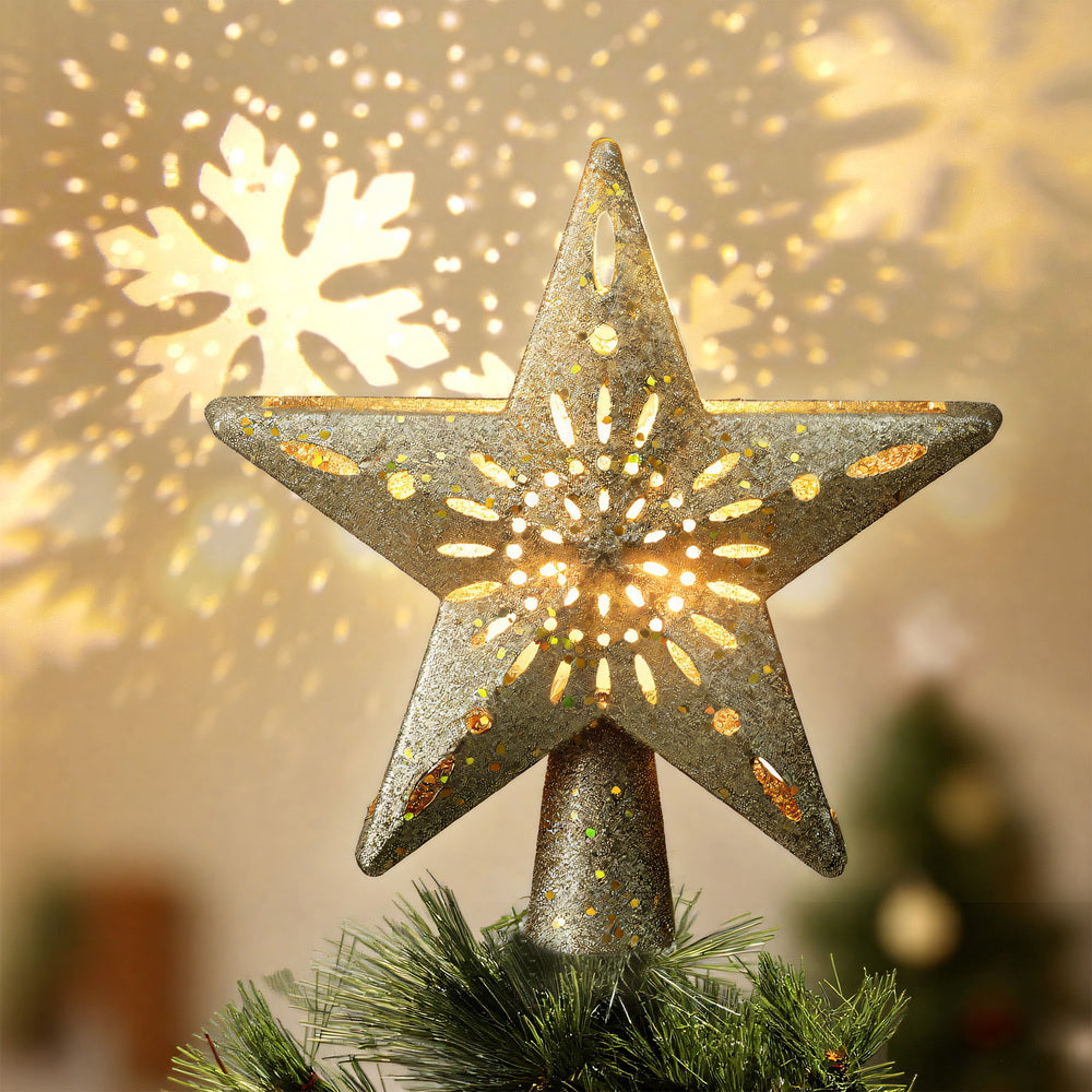 Jingle Jollys Christmas Tree Topper Star Snowflake Projector Party Glitter Gold XM-TR-TOPPER-PROJECTOR-LED