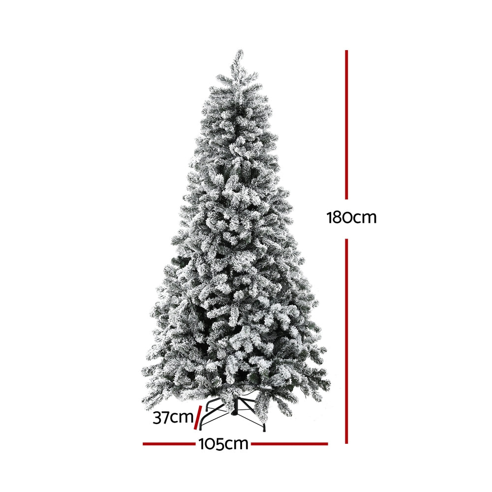 Jingle Jollys Christmas Tree 1.8m Snow Flocked LED Xmas Decoration 8 Light Modes XM-TR-WELL-6FT-GS-LED