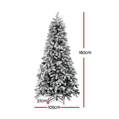 Jingle Jollys Christmas Tree 1.8m Snow Flocked LED Xmas Decoration 8 Light Modes XM-TR-WELL-6FT-GS-LED