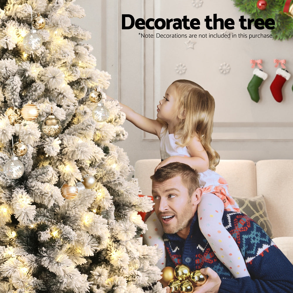 Jingle Jollys Christmas Tree 1.8m Snow Flocked LED Xmas Decoration 8 Light Modes XM-TR-WELL-6FT-GS-LED