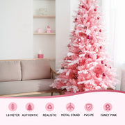 Jingle Jollys Christmas Tree 1.8m Pink Xmas Tree Snowy Party Decor 810 Tips XM-TR-WELL-6FT-PINK-GS