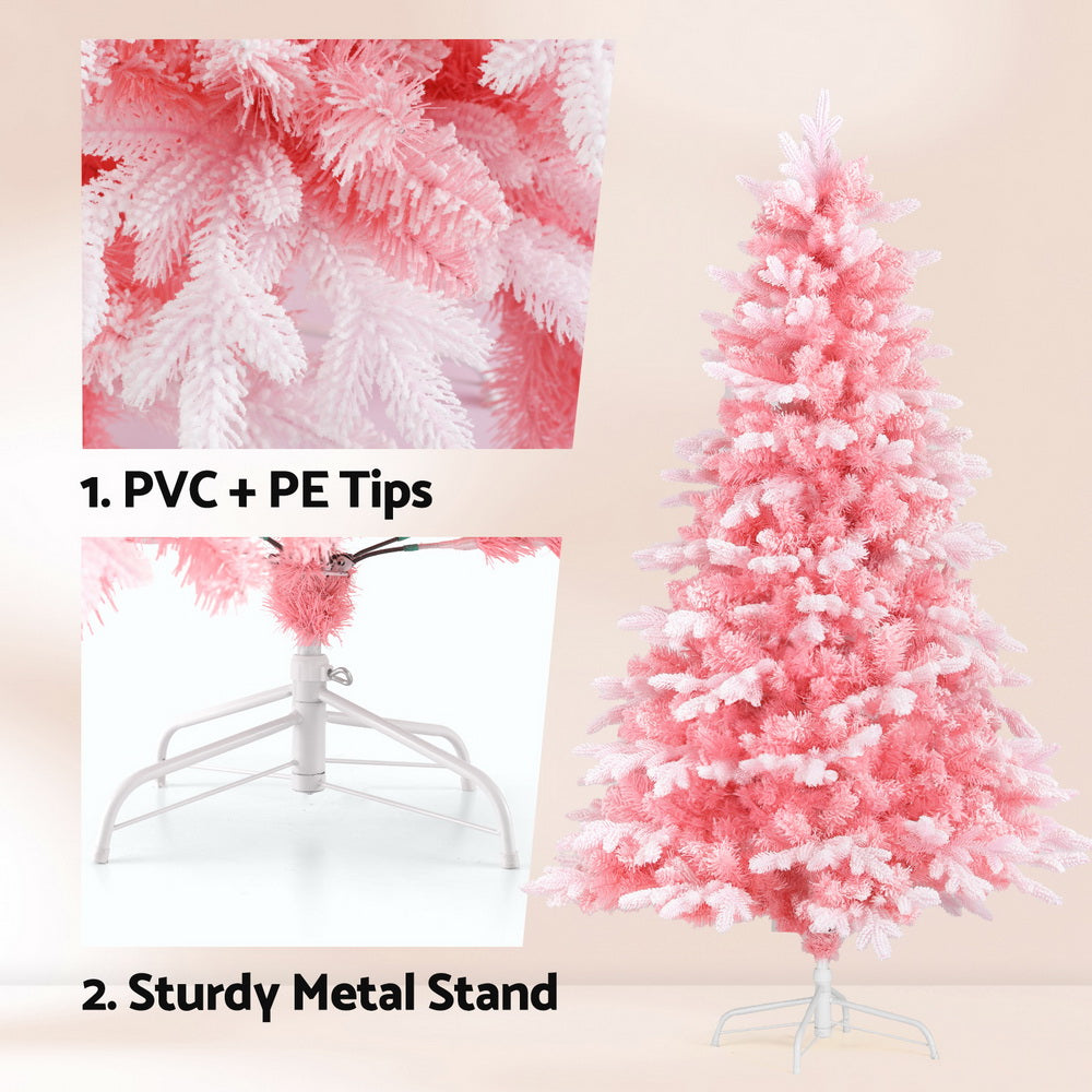 Jingle Jollys Christmas Tree 1.8m Pink Xmas Tree Snowy Party Decor 810 Tips XM-TR-WELL-6FT-PINK-GS