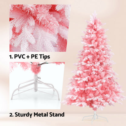 Jingle Jollys Christmas Tree 1.8m Pink Xmas Tree Snowy Party Decor 810 Tips XM-TR-WELL-6FT-PINK-GS