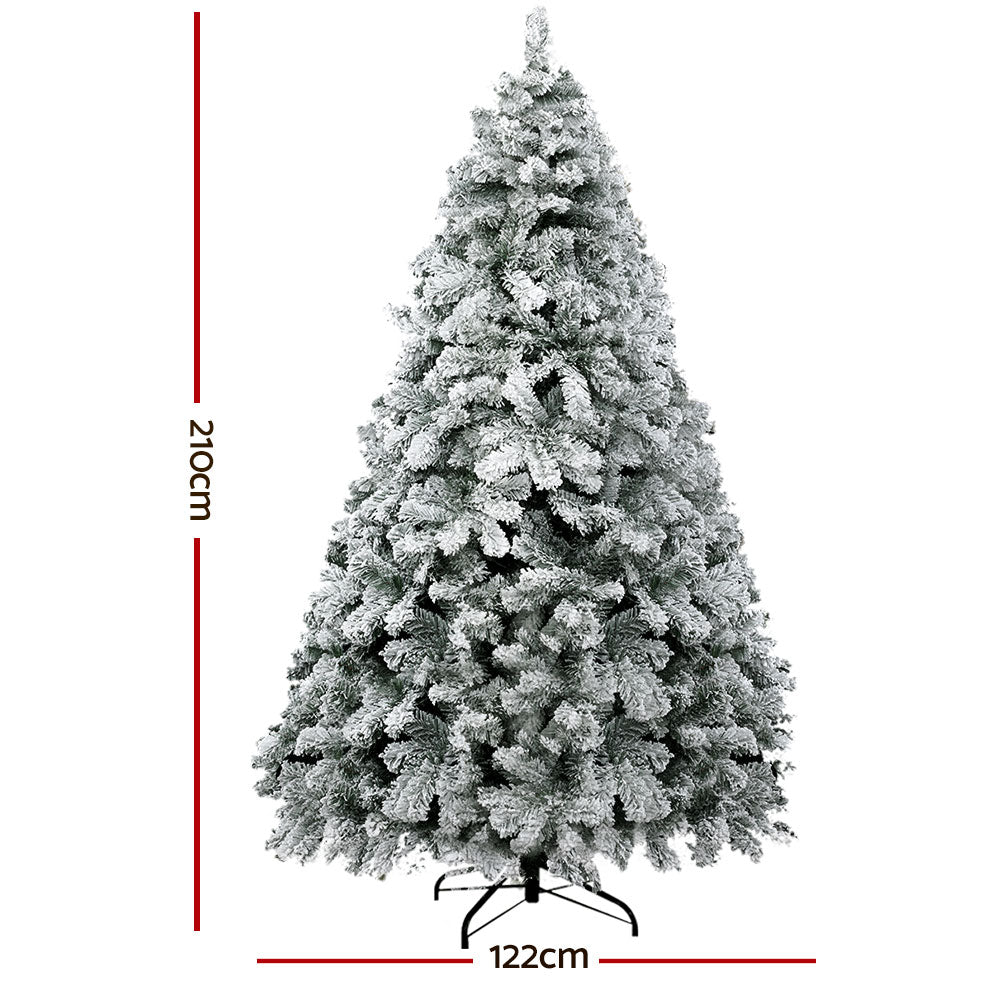 Jingle Jollys Christmas Tree 2.1m Snow Flocked Xmas Tree Decorations 780 Tips XM-TR-WELL-7F-GS