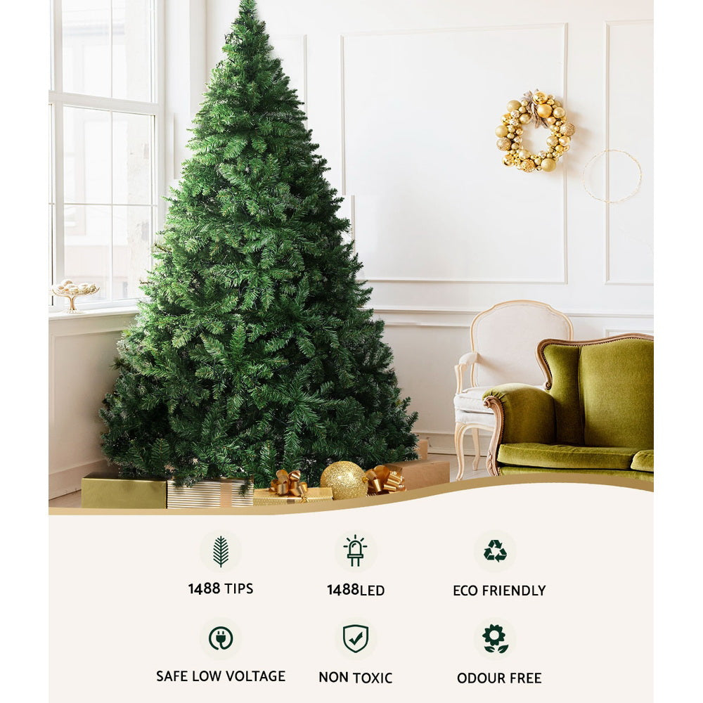 Jingle Jollys Christmas Tree 2.4m Xmas Tree Decorations 1488 LEDs 8 Light Modes XM-TR-WELL-8F-LED-N