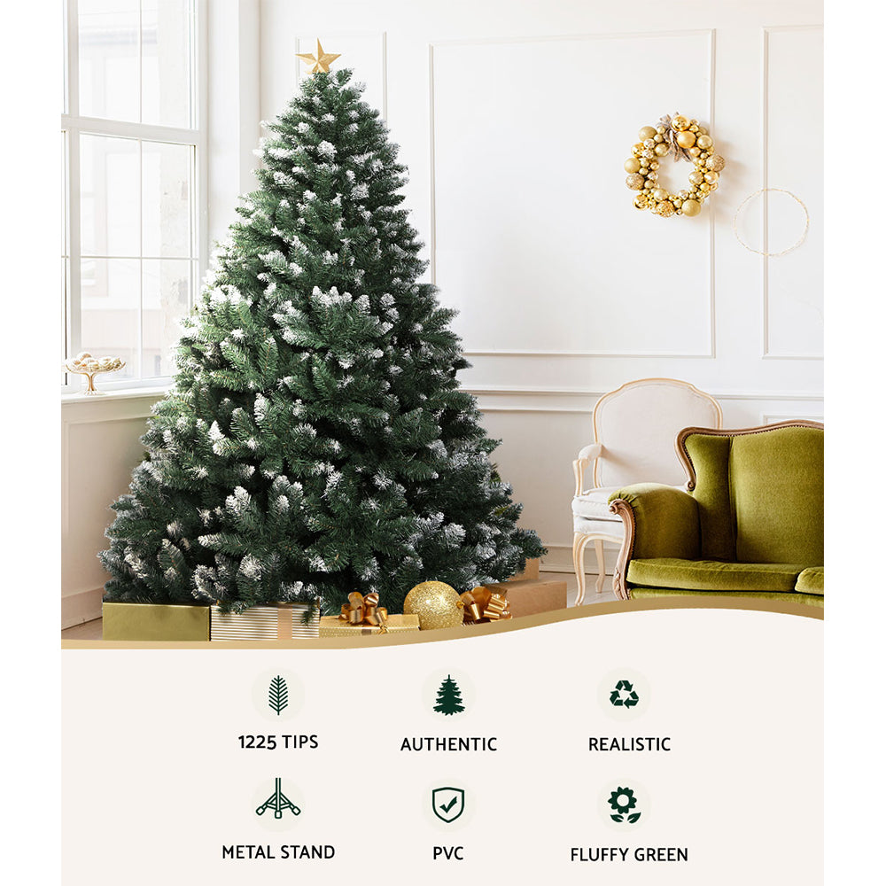 Jingle Jollys Christmas Tree 2.4m Snowy Xmas Tree Decoration 1225 Tips XM-TR-WELL-8F-SNOW