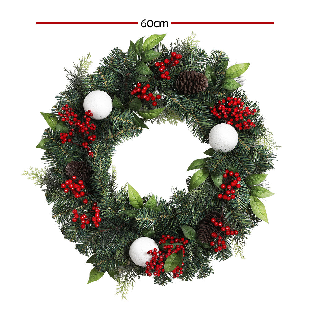 Jingle Jollys 2FT 60CM Christmas Wreath with Decor Xmas Tree Decoration XM-TR-WRE-2FT-BERRY-RED