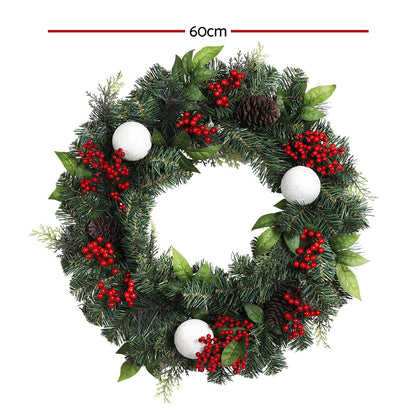 Jingle Jollys 2FT 60CM Christmas Wreath with Decor Xmas Tree Decoration XM-TR-WRE-2FT-BERRY-RED