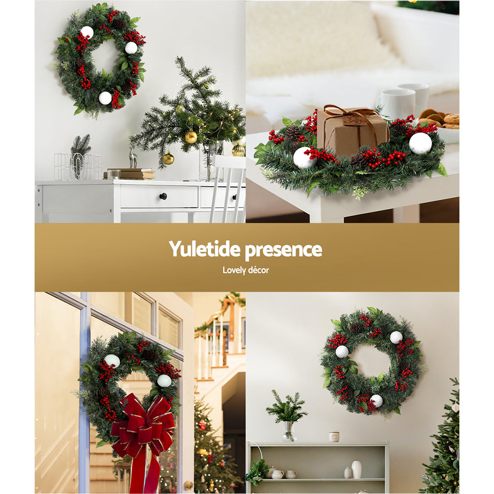 Jingle Jollys 2FT 60CM Christmas Wreath with Decor Xmas Tree Decoration XM-TR-WRE-2FT-BERRY-RED
