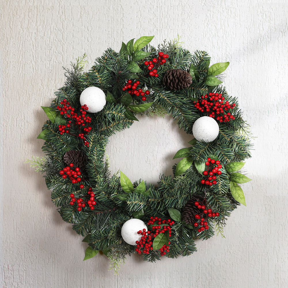 Jingle Jollys 2FT 60CM Christmas Wreath with Decor Xmas Tree Decoration XM-TR-WRE-2FT-BERRY-RED