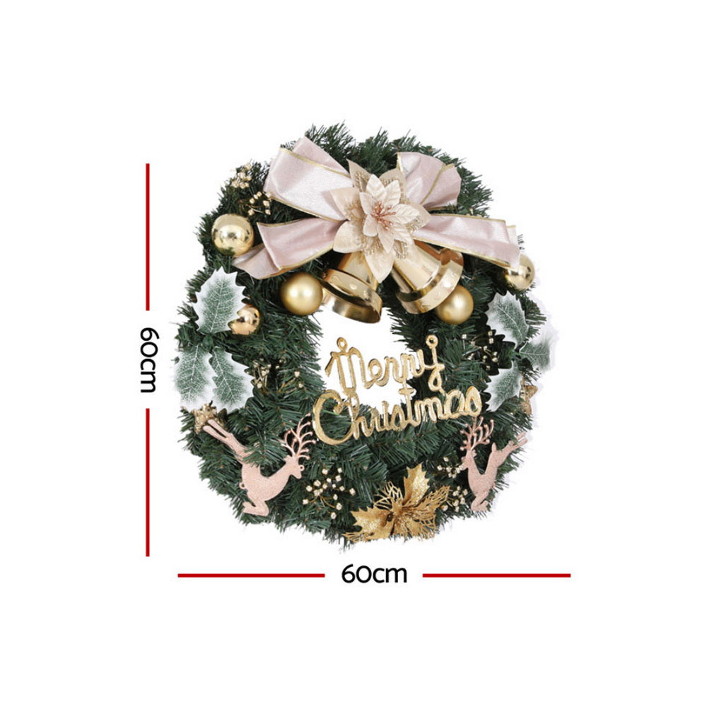 Jingle Jollys Christmas Wreath 60CM Garland Flowers Baubles Party Decorations XM-TR-WRE-BOWTIE-GD