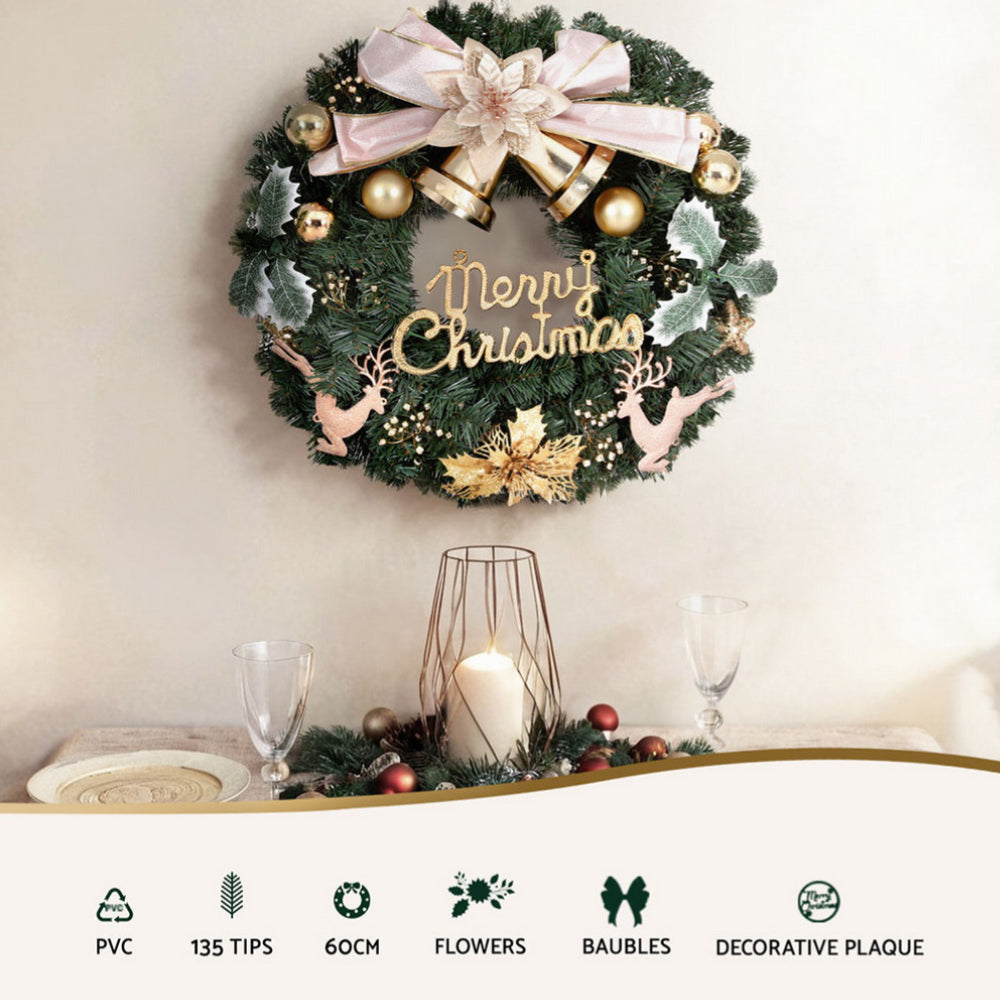Jingle Jollys Christmas Wreath 60CM Garland Flowers Baubles Party Decorations XM-TR-WRE-BOWTIE-GD