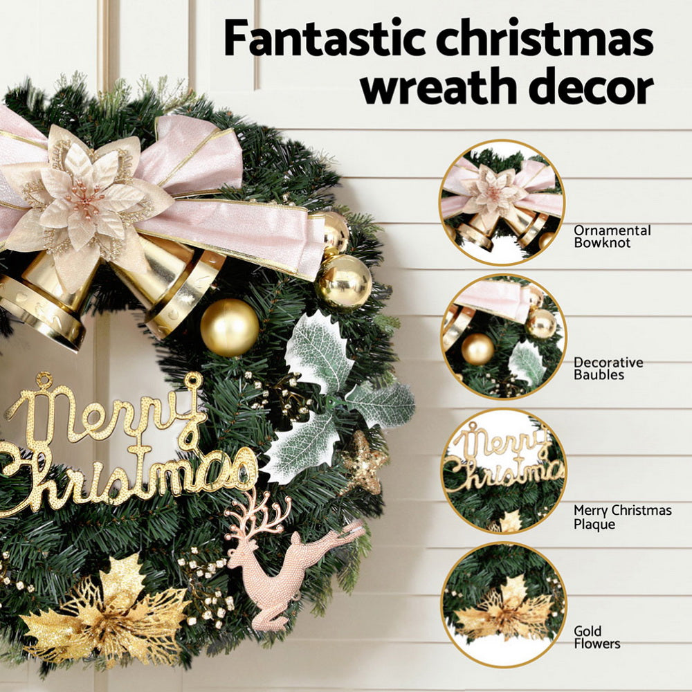 Jingle Jollys Christmas Wreath 60CM Garland Flowers Baubles Party Decorations XM-TR-WRE-BOWTIE-GD
