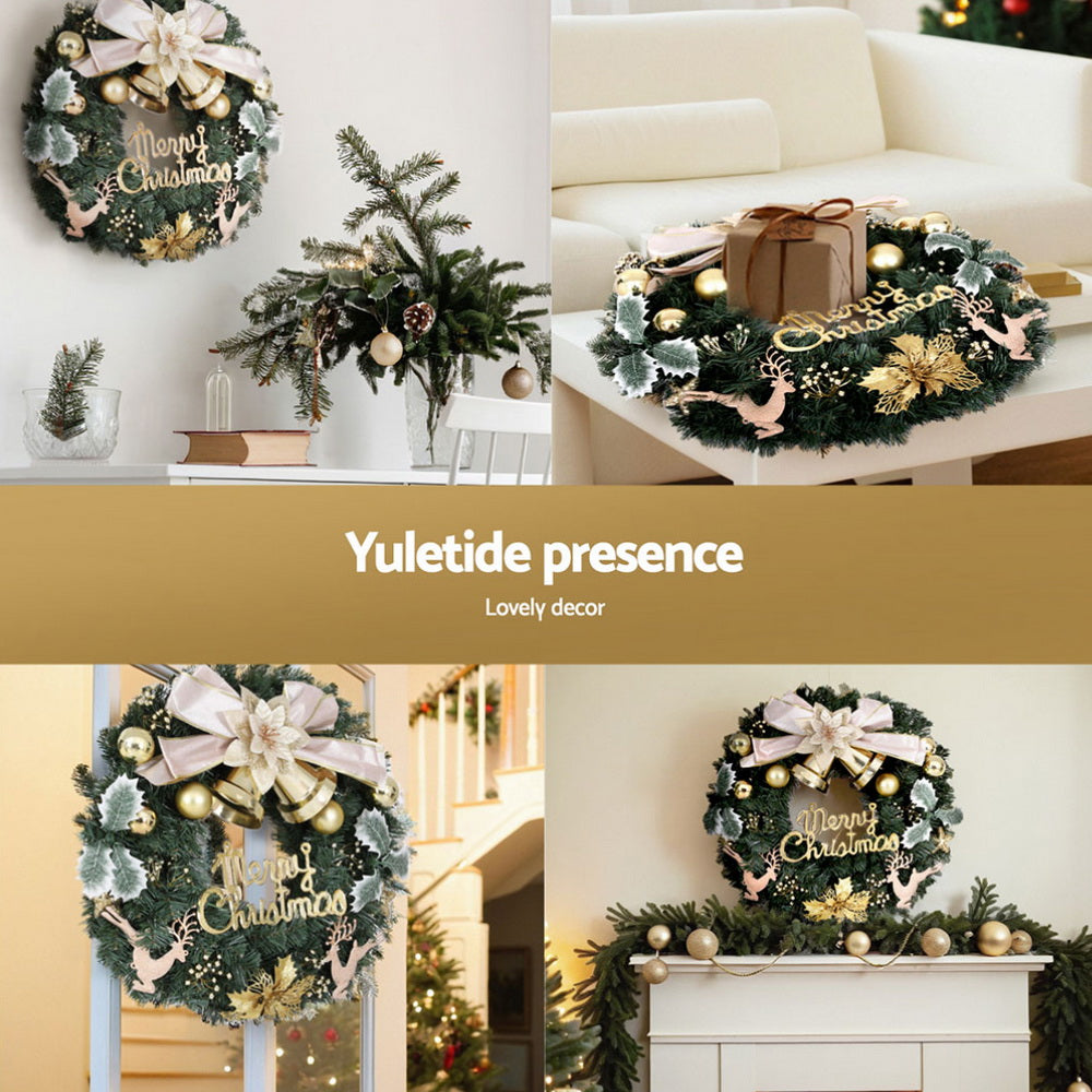 Jingle Jollys Christmas Wreath 60CM Garland Flowers Baubles Party Decorations XM-TR-WRE-BOWTIE-GD