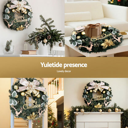 Jingle Jollys Christmas Wreath 60CM Garland Flowers Baubles Party Decorations XM-TR-WRE-BOWTIE-GD