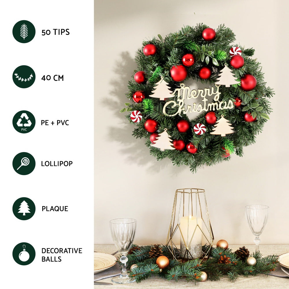 Jingle Jollys Christmas Wreath 40CM Xmas Garland Baubles Ornaments Party Decor XM-TR-WRE-CANDY-BAUBLES