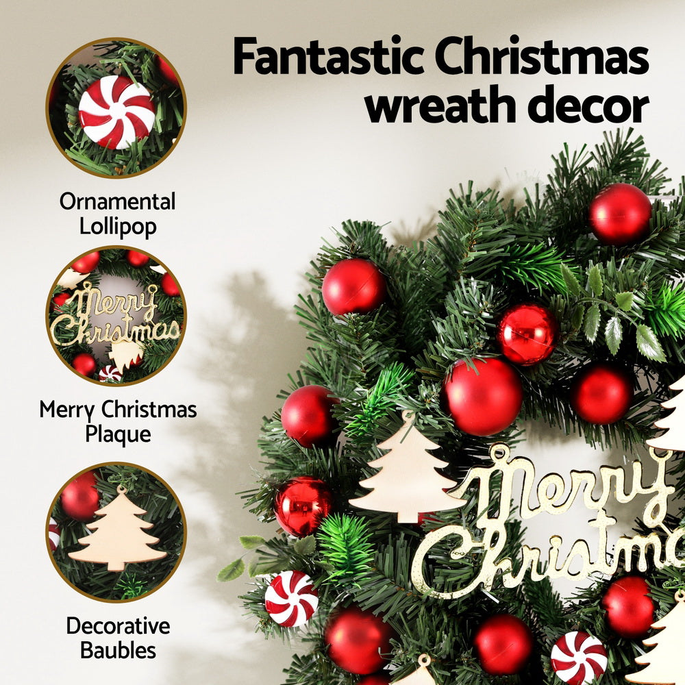 Jingle Jollys Christmas Wreath 40CM Xmas Garland Baubles Ornaments Party Decor XM-TR-WRE-CANDY-BAUBLES