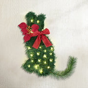 Jingle Jollys Cat Christmas Wreath Pre-lit 20 LED Xmas Decor Bow Flower 35x30cm XM-TR-WRE-CAT-LED