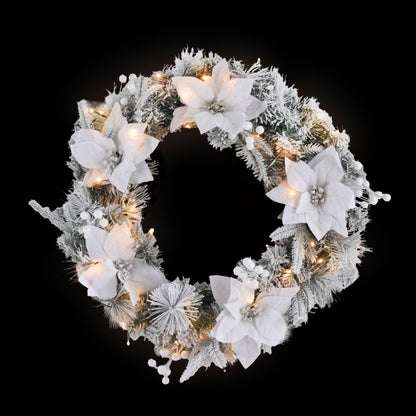Jingle Jollys 60cm Christmas Wreath LED Lights Snowy Flowers Garland Party Decor XM-TR-WRE-FLOWER-GS-LED
