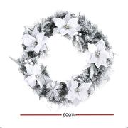 Jingle Jollys 60cm Christmas Wreath LED Lights Snowy Flowers Garland Party Decor XM-TR-WRE-FLOWER-GS-LED