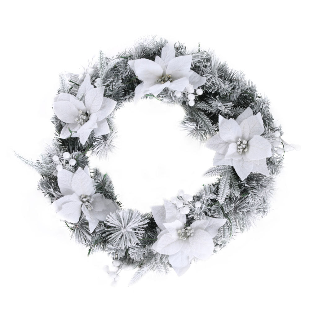Jingle Jollys 60cm Christmas Wreath LED Lights Snowy Flowers Garland Party Decor XM-TR-WRE-FLOWER-GS-LED