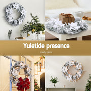 Jingle Jollys 60cm Christmas Wreath LED Lights Snowy Flowers Garland Party Decor XM-TR-WRE-FLOWER-GS-LED