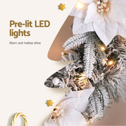 Jingle Jollys 60cm Christmas Wreath LED Lights Snowy Flowers Garland Party Decor XM-TR-WRE-FLOWER-GS-LED