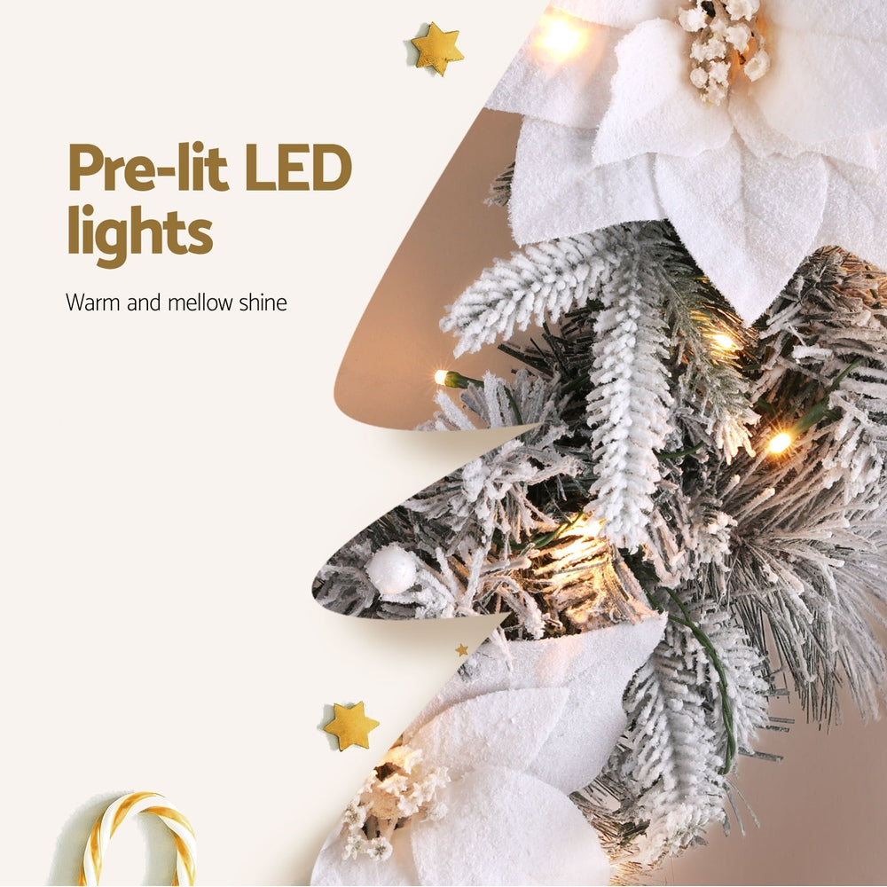Jingle Jollys 60cm Christmas Wreath LED Lights Snowy Flowers Garland Party Decor XM-TR-WRE-FLOWER-GS-LED