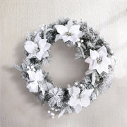 Jingle Jollys 60cm Christmas Wreath LED Lights Snowy Flowers Garland Party Decor XM-TR-WRE-FLOWER-GS-LED