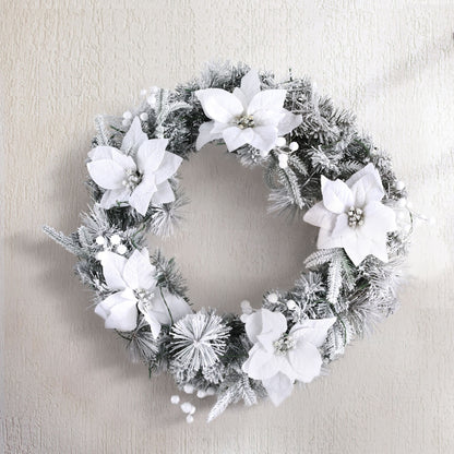 Jingle Jollys 60cm Christmas Wreath LED Lights Snowy Flowers Garland Party Decor XM-TR-WRE-FLOWER-GS-LED