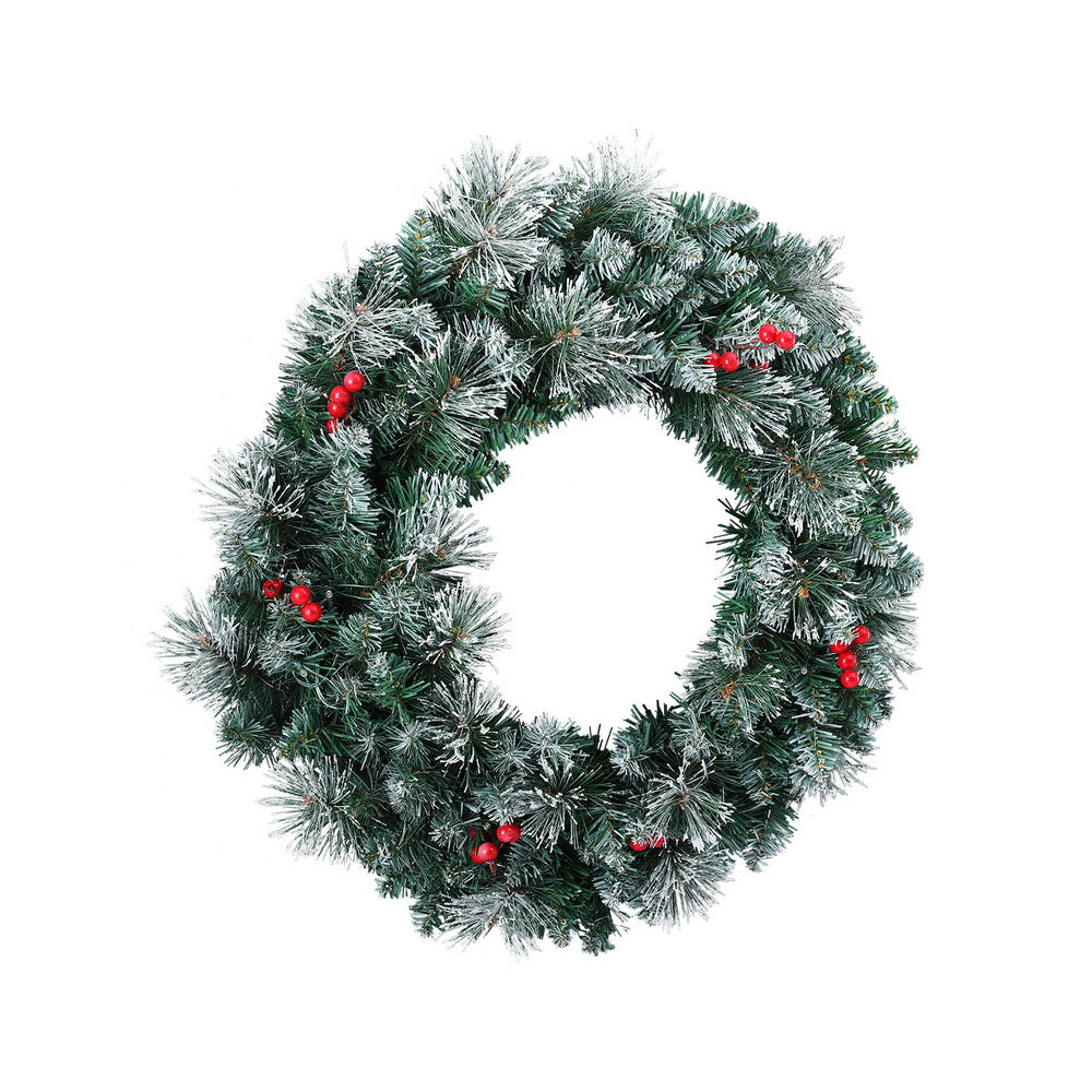 Jingle Jollys 60cm Christmas Wreath LED Lights Snowy Berries Garland Party Decor XM-TR-WRE-FROST-BERRY-LED