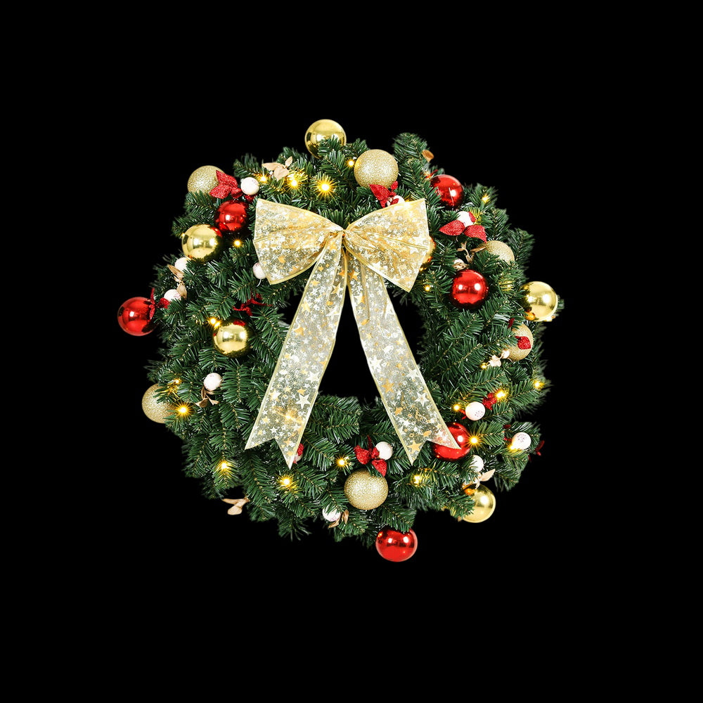 Jingle Jollys Christmas Wreath 60CM LED Garland Berries Bow Baubles Xmas Decor XM-TR-WRE-ORNAMENTS-2FT-LED