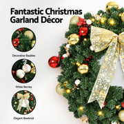 Jingle Jollys Christmas Wreath 60CM LED Garland Berries Bow Baubles Xmas Decor XM-TR-WRE-ORNAMENTS-2FT-LED