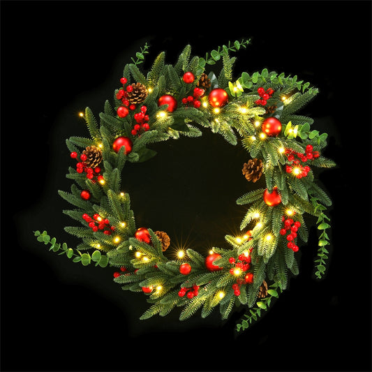 Jingle Jollys Christmas Wreath 60CM LED Garland Berries Pine Cones Party Decor XM-TR-WRE-RD-2FT-LED